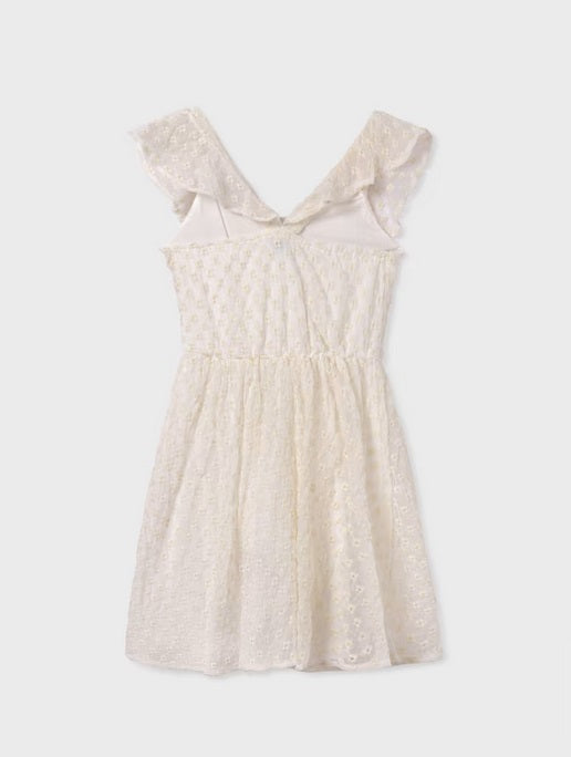6960 Mayoral Tween/Teen Girls Eyelet Lace Flutter Dress - Natural White