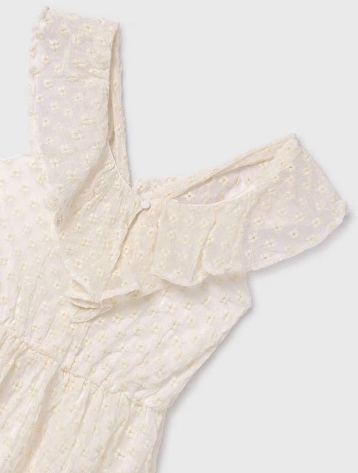 6960 Mayoral Tween/Teen Girls Eyelet Lace Flutter Dress - Natural White