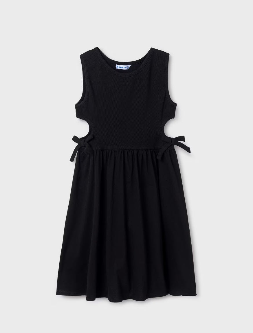 Mayoral tween girls cutout cotton sun dress, black, front view