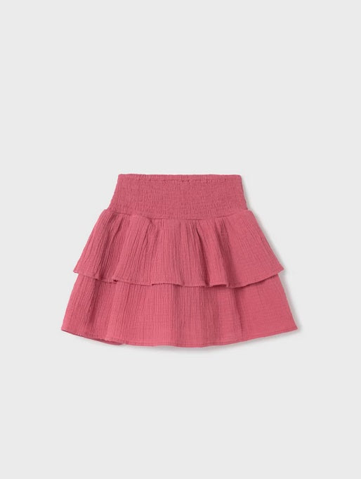 Mayoral tween girls sustainable cotton tiered skirt, watermelon blush, view 2