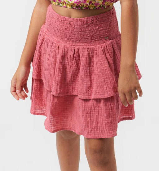 Mayoral tween girls sustainable cotton tiered skirt, watermelon blush, view 5