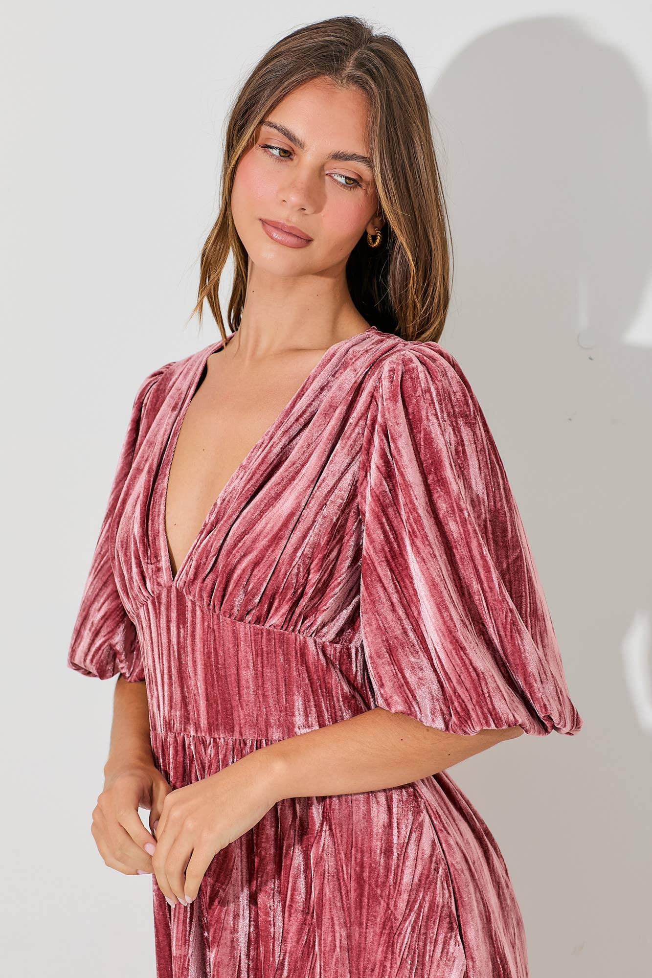 Women's/Junior Velvet Midi Dress with Pockets