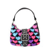 Plush Heart-Printed Black Mini Crescent Bag