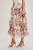 Women's/Junior Floral Ruffled Tulle Midi Length Skirt - Cream and Maroon