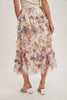 Women's/Junior Floral Ruffled Tulle Midi Length Skirt - Cream and Maroon