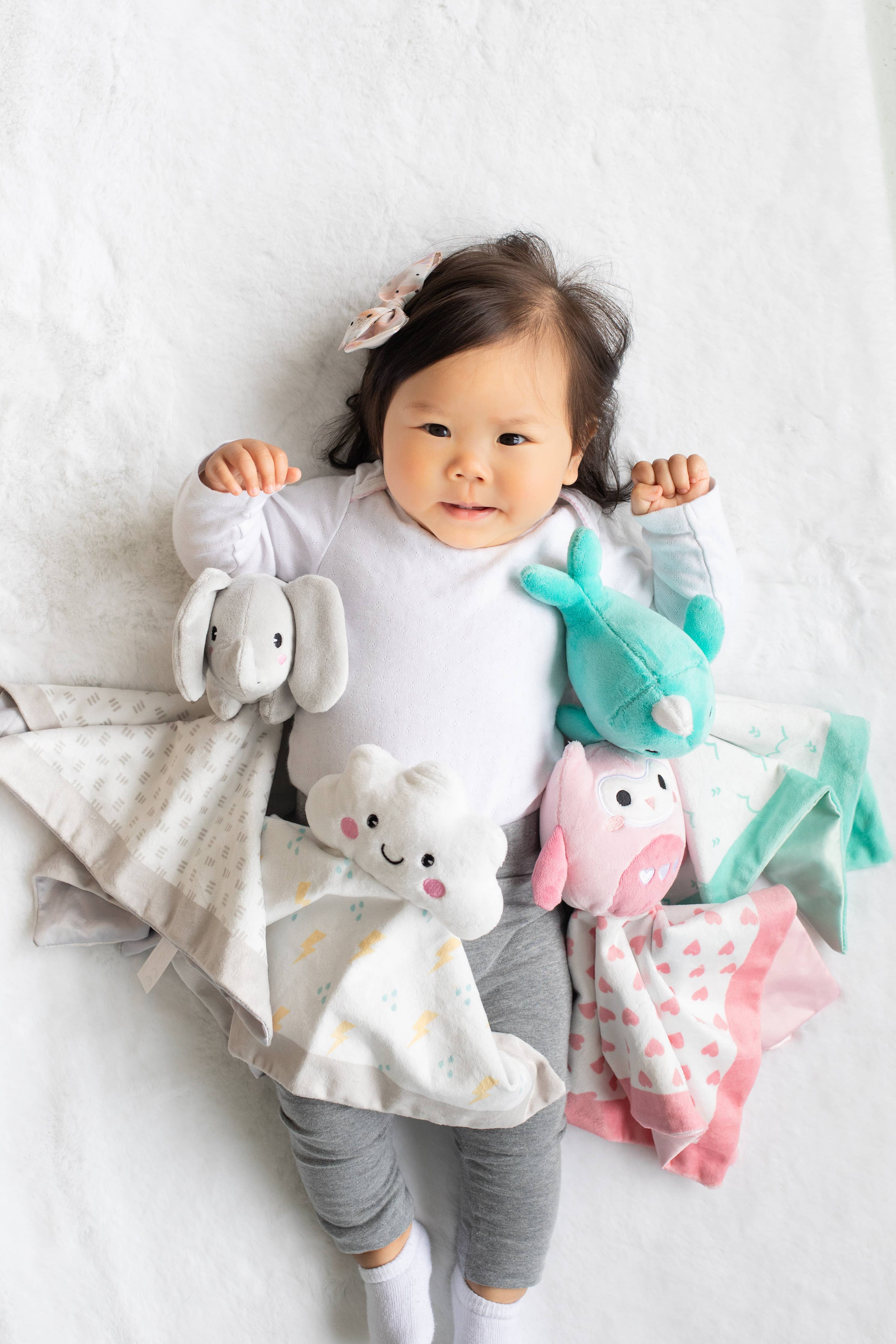 Plush Animal Lovey Blankie, 12"x12", Minky Elephant, Grey