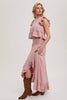 Women's Side Slit Ruffled Midi Skirt with Hidden Side Pockets - Petal Rose Pink