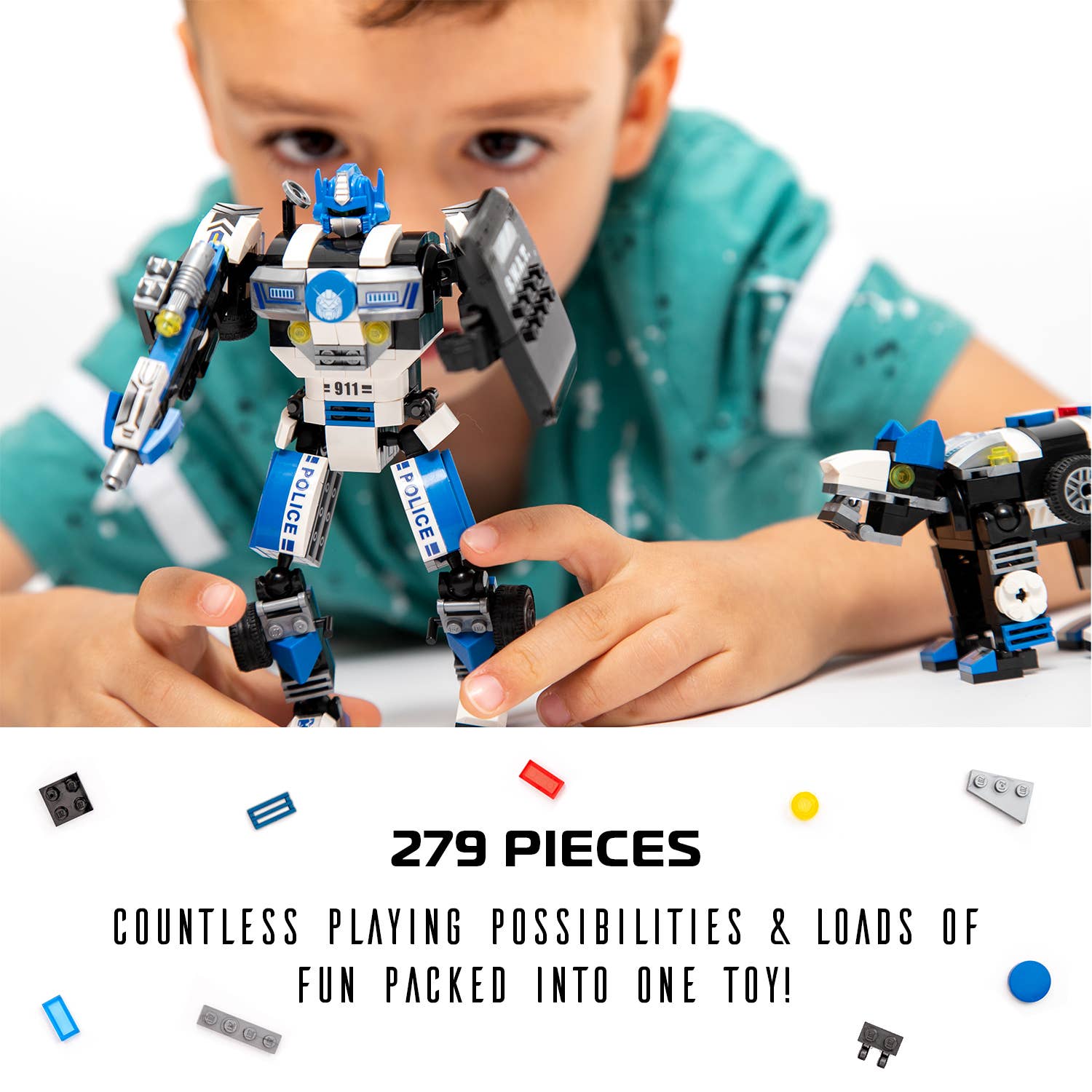 Robotryx Block Builder Set 3-in-1 (279 pc), Ages 6Y-Adult, Police Glow-in-the-Dark, Voltroid