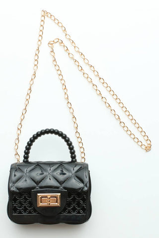 Jelly Lattice Mini Handbag Purse w/Gold Chain: Black