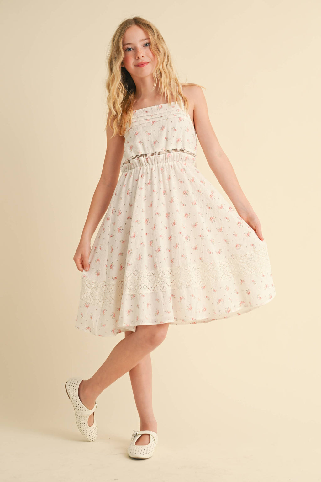 Tween/Teen Girls Cotton Linen Sundress - Ditsy Floral Print