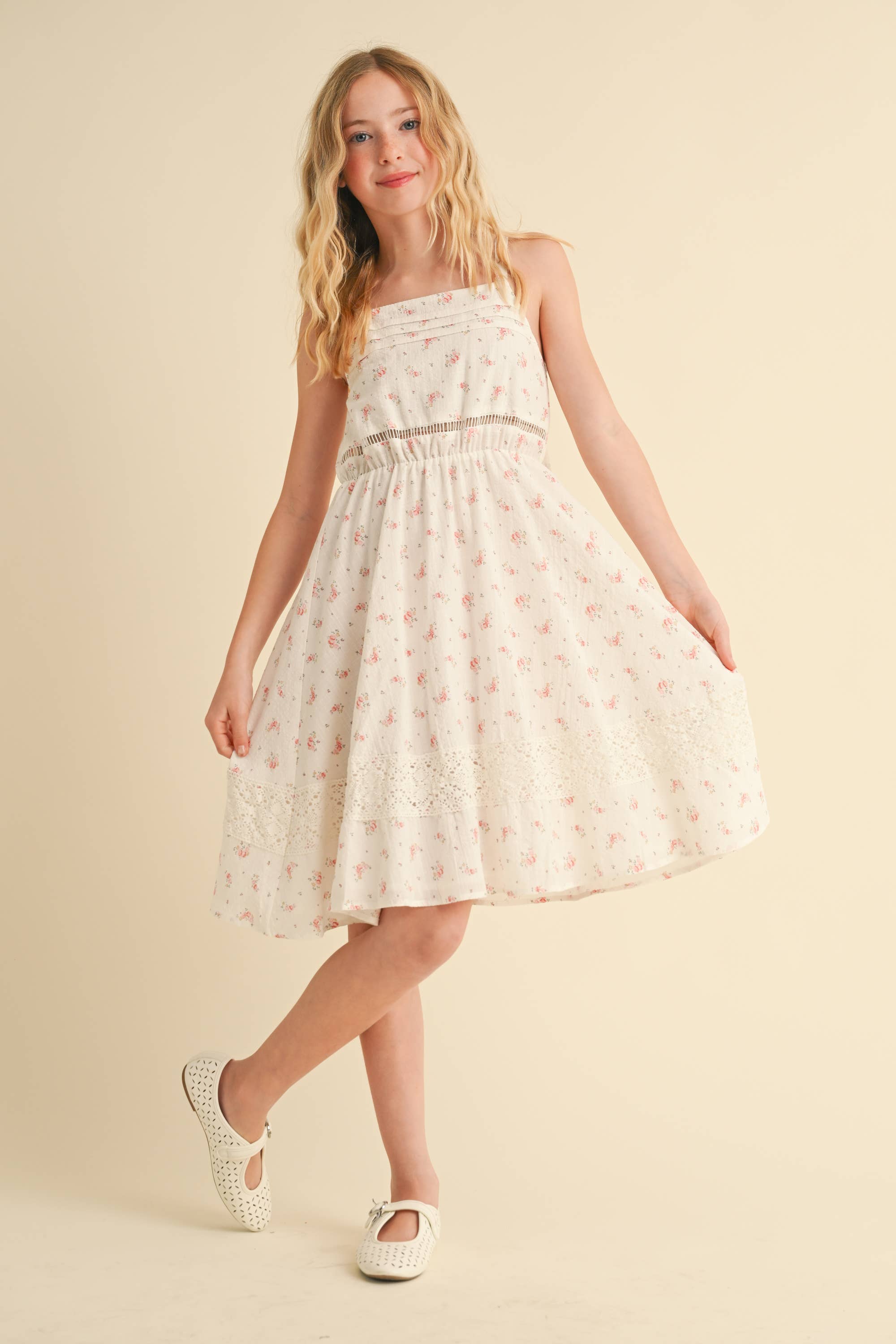 Tween/Teen Girls Cotton Linen Sundress - Ditsy Floral Print