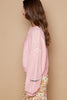 POL Round Neck Heart Patch Zipper Point Sleeve Sweater, Candy Pink