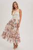 Women's/Junior Floral Ruffled Tulle Midi Length Skirt - Cream and Maroon