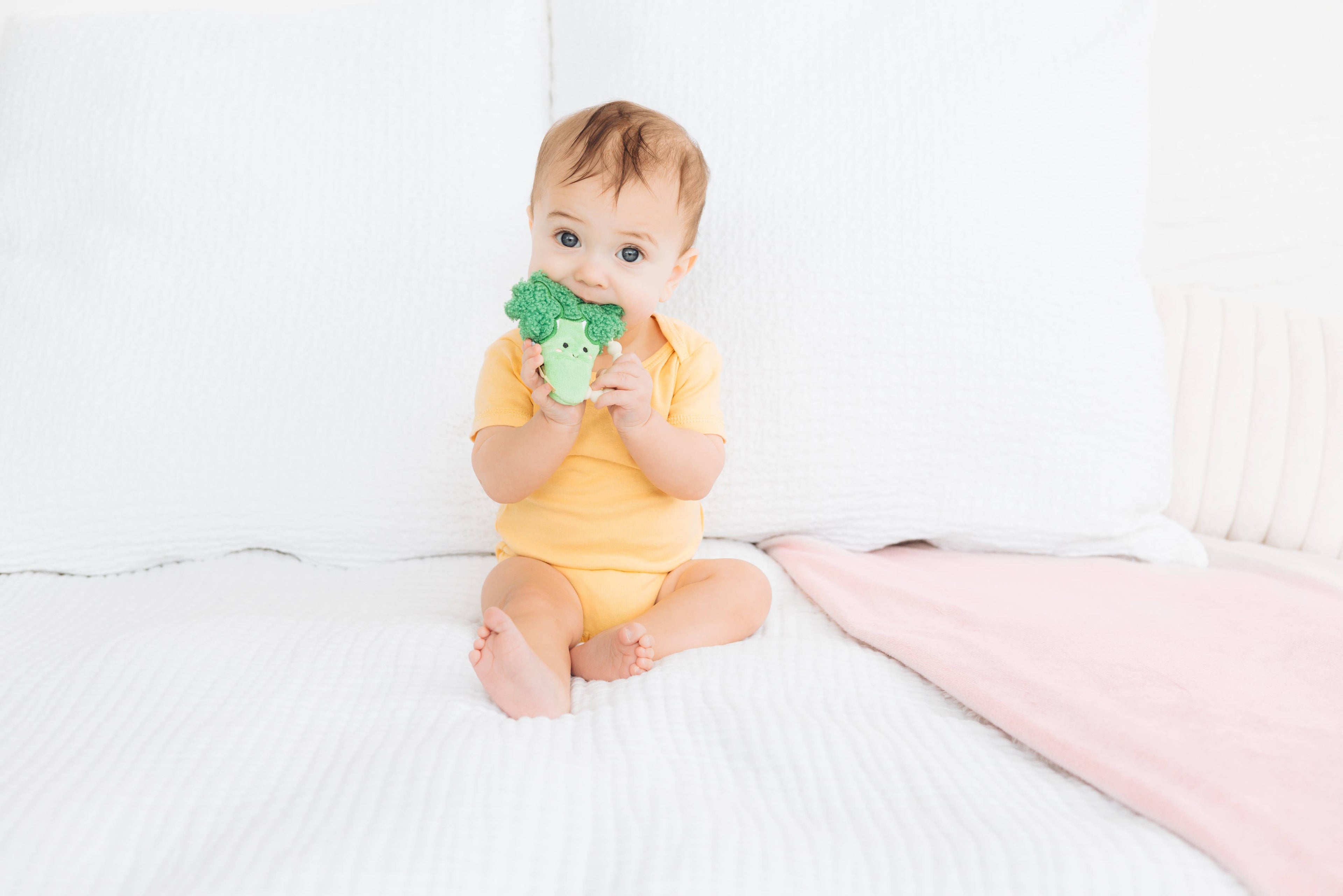 Baby and Toddler Teething Toy, Crinkle and Silicone Ring Broccoli