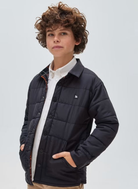 7184 Reversible Padded Shacket - Black & Charcoal Pumpkin