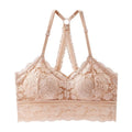 Women's Soft Floral Lace Mesh Cropped Camisole Wireless Bralette - Blush Nude