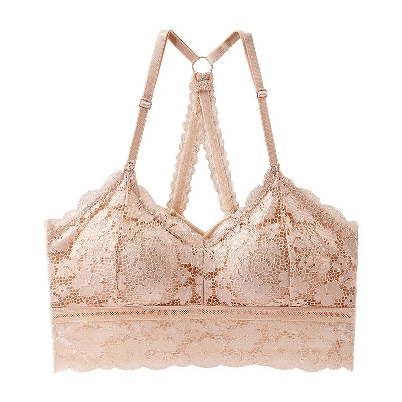 Women's Soft Floral Lace Mesh Cropped Camisole Wireless Bralette - Blush Nude