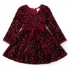 Mini Girls L/S Sequined Dress with Velvet Tie - Wine Red