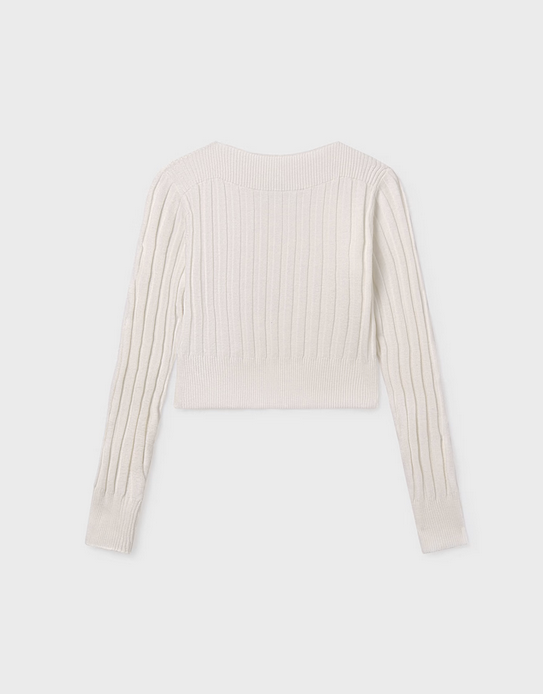 Mayoral tween girls long sleeve ribbed knit canale sweater, natural white, front view