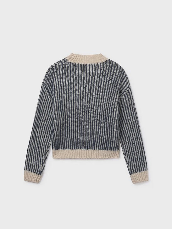 7315 Teen/Tween Girls Knit Vertical Stripe Sweater - Petroleum grey blue stripe