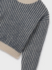 7315 Teen/Tween Girls Knit Vertical Stripe Sweater - Petroleum grey blue stripe and natural