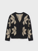 7318 Teen/Tween Girls Knit Jacquard Cardigan - Black and Tan Abstract Flower