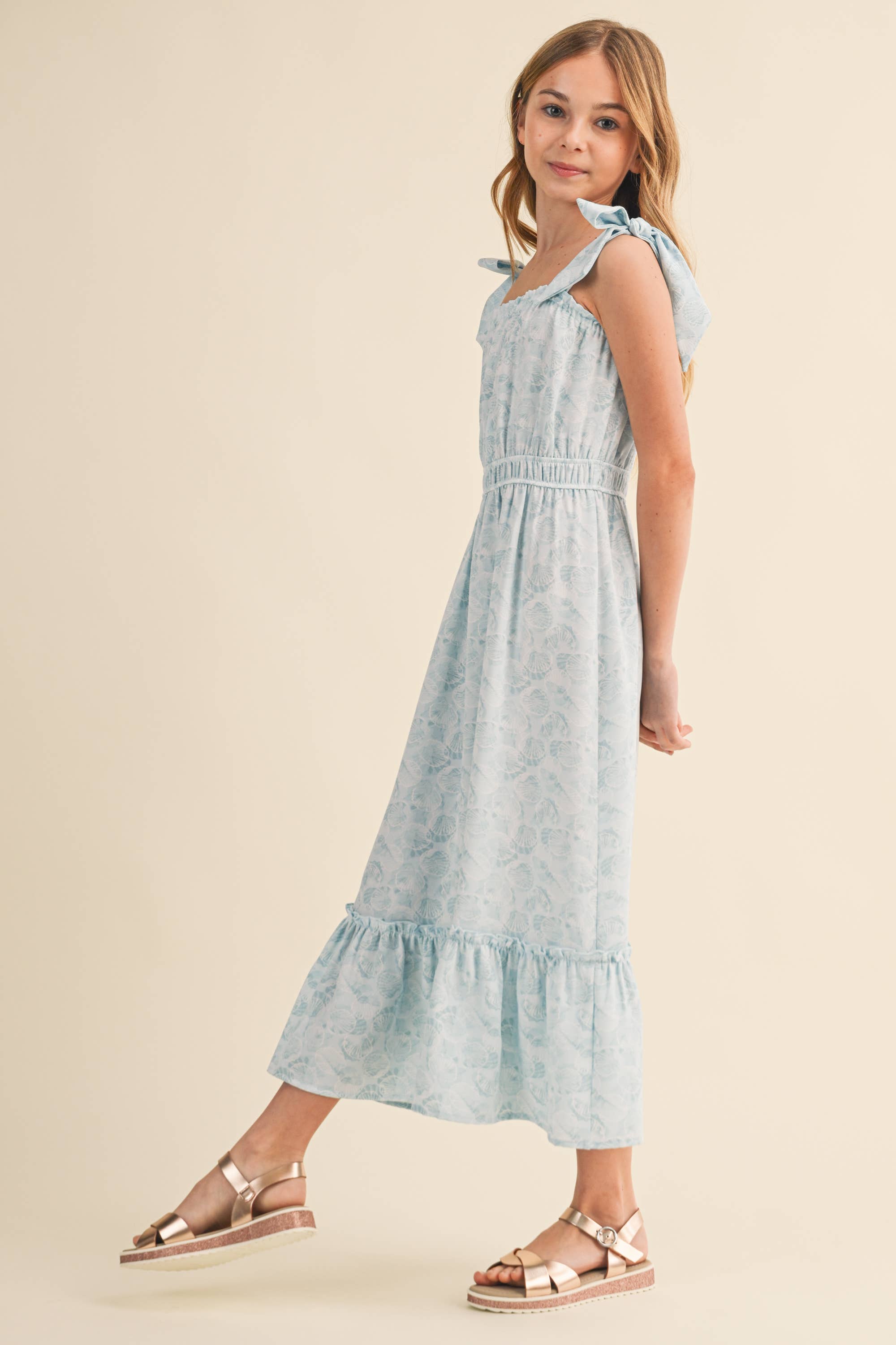 Tween and Teen Girls Maxi Sundress - Juliette Blue Ocean Sea Shells