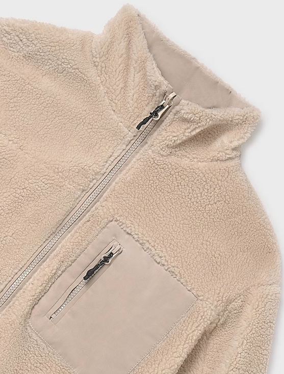 Mayoral tween girls reversible sherpa zippered jacket, sand, view 3