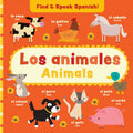 Find and Speak Spanish Los animales Animals bilingual book cover with farm animals