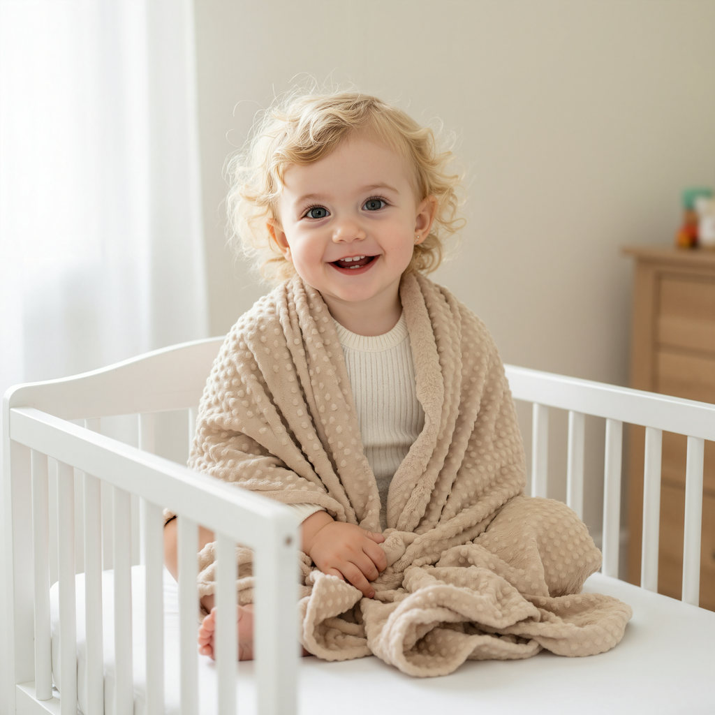 Minky Sleepy Plush Baby Blanket with Plush Neck Pillow: Beige Bear