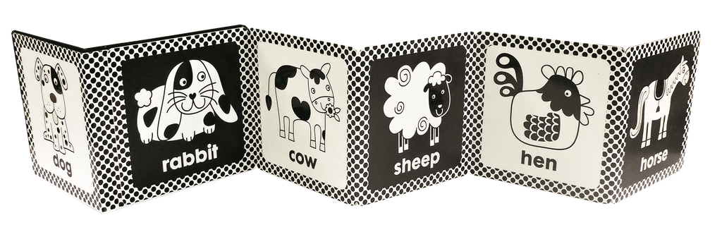 On the Farm fold-out book with high-contrast farm animal panels