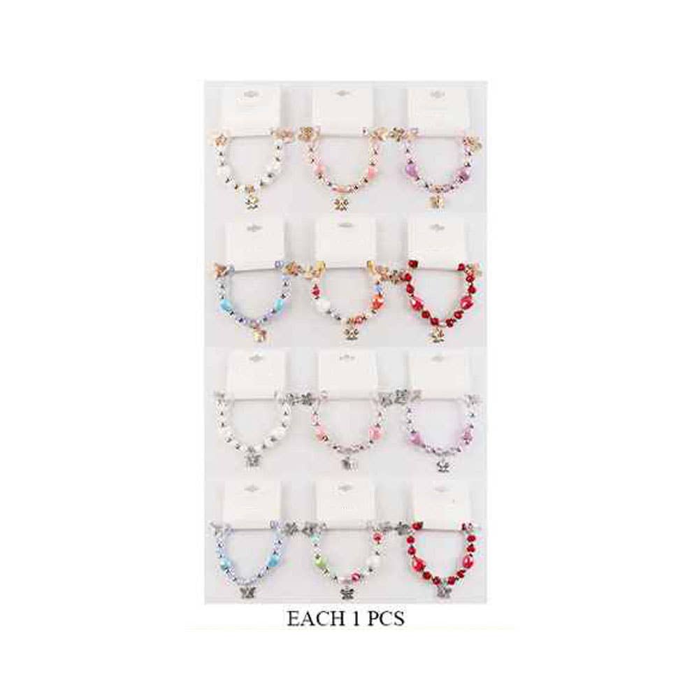 Butterfly Charm Heart Faceted Beaded Stretch Bracelet - Peachy Pink