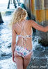 Tween/Teen Reversible Eco-friendly, Sustainable Swim Bralette Top - Malia Natural Tropical Flowers/Orchid Pink