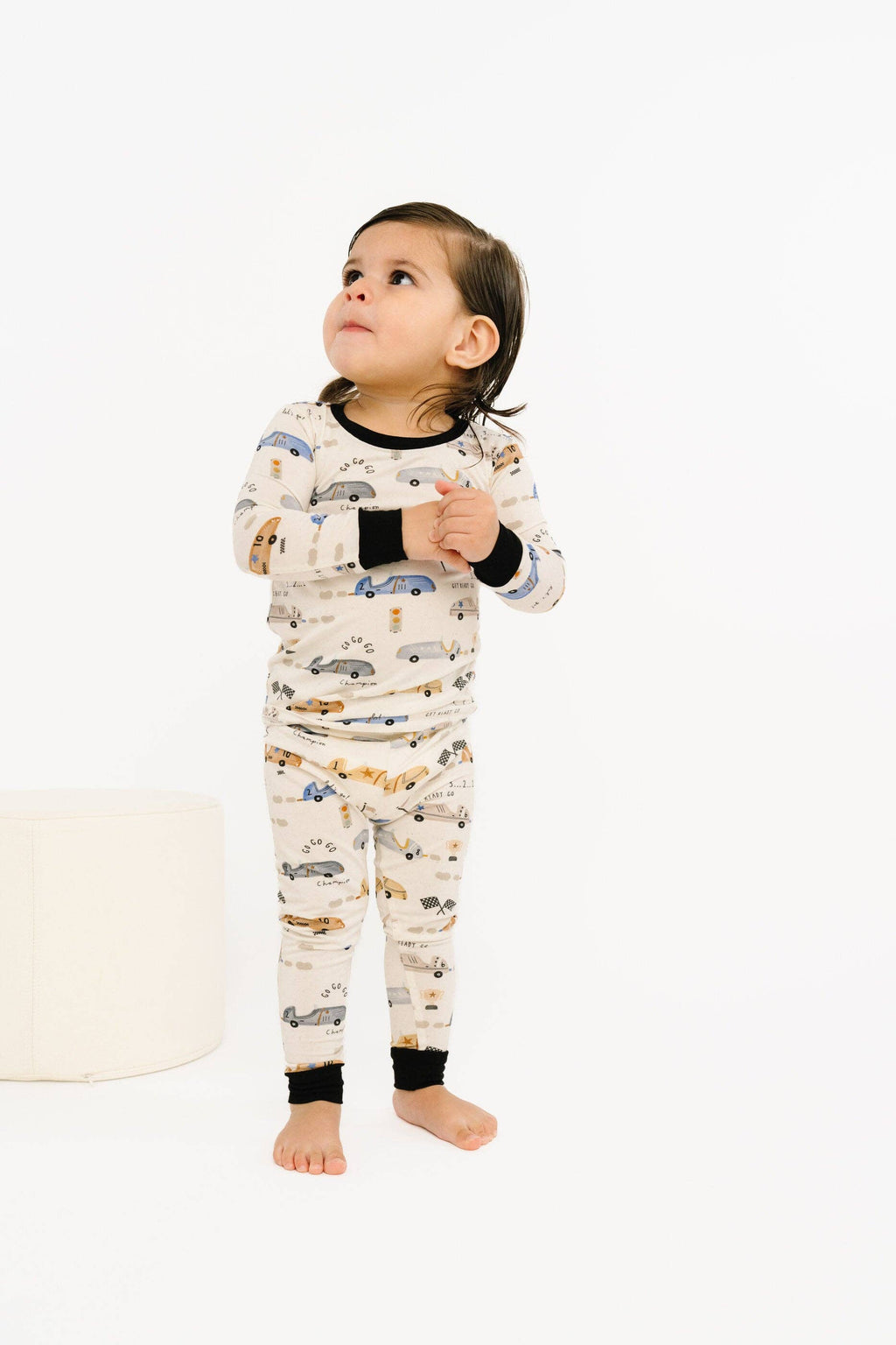 Bamboo 2PC L/S Kids PJs - Vintage Race Cars, B/W