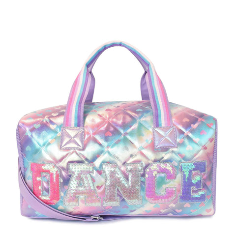 'Dance' Ombre Hearts Metallic Quilted Large Duffle Bag