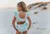 Oopsie Kids Mint Floral Open Back One Piece Ruffle Swimsuit - Mint/White Floral