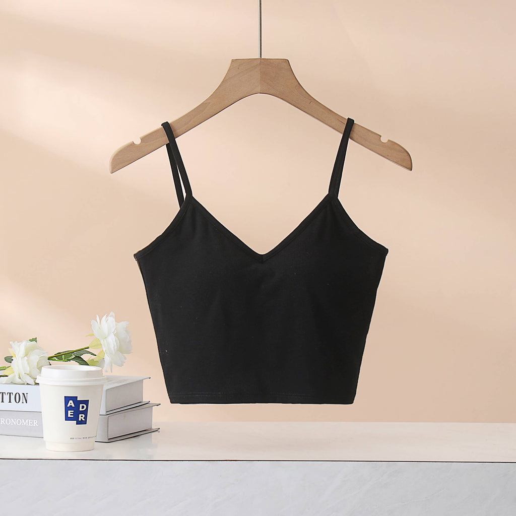 Women's/ Teens Essential Built-In Bra Criss Cross Tank Top - Black