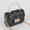 Quilted Jelly Handbag w/Pearlized Handle - Black