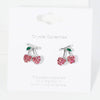 Rhinestone Pave Pierced Earrings - Cherries Pink