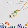 Genuine Pressed Flowers Geometric Stainless Steel Necklace, Daffodil, Fern, and Queen Anne's Lace