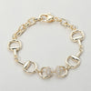 14K Gold Plated CZ Stone Pave Crystal Equestrian Bit Chain Bracelet - Gold