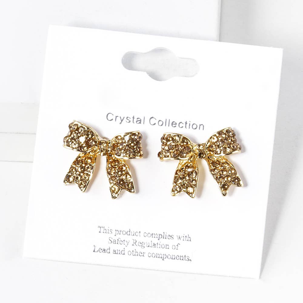Pave Bow Stud Earrings: Fuchsia Pink Crystallized