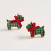 Festive Bow Christmas Plaid Dog Stud Earrings: Red