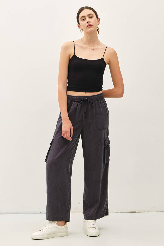 Womens/Junior Tencel Wide Leg Cargo Pants, Charcoal Grey