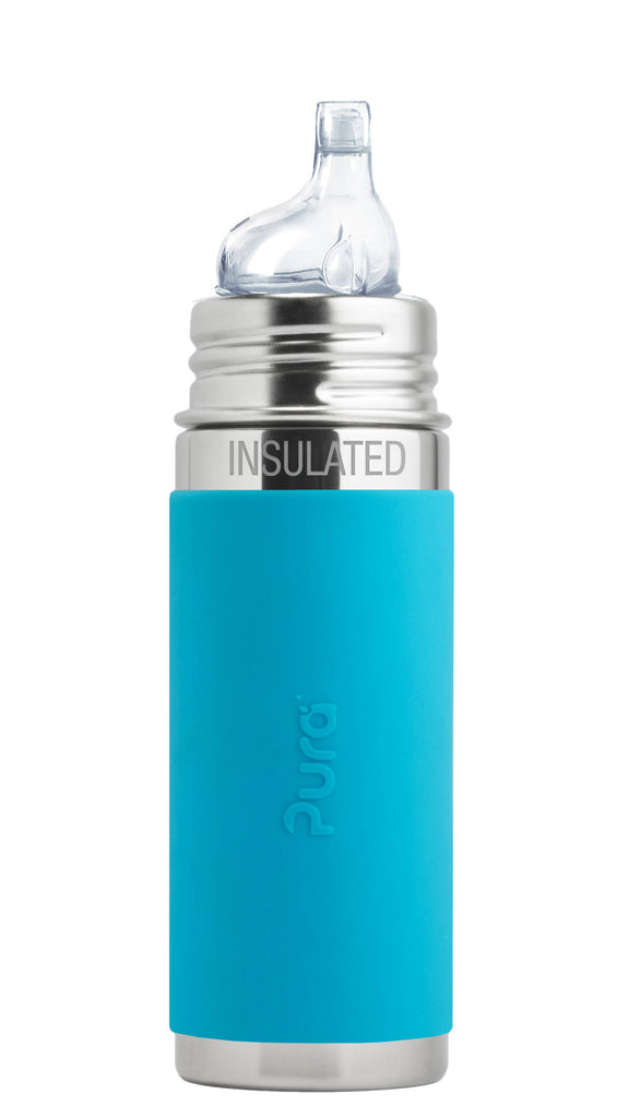 Pura Stainless Kiki® 9oz Insulated Sippy Bottle: Aqua Sleeve