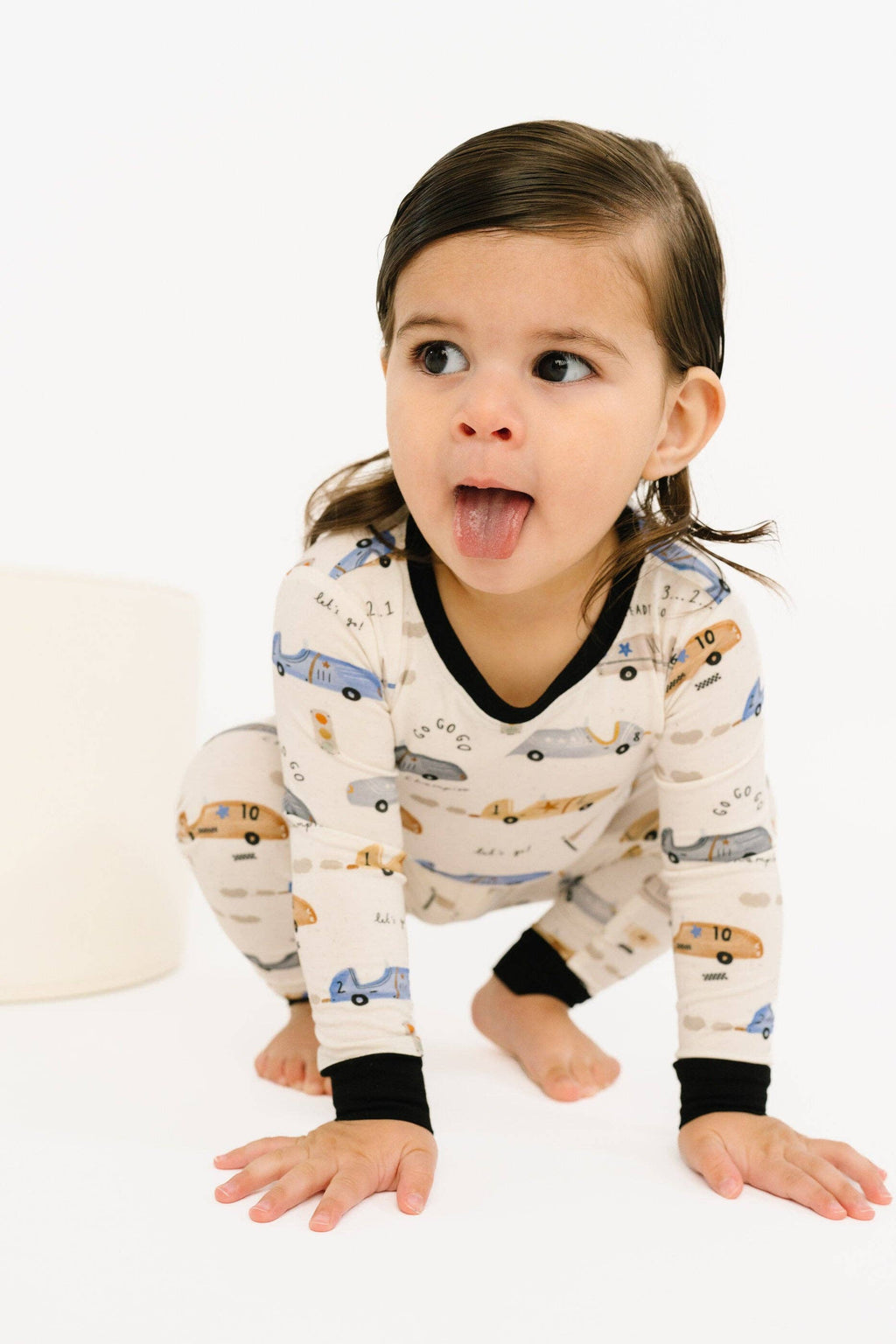 Bamboo 2PC L/S Kids PJs - Vintage Race Cars, B/W