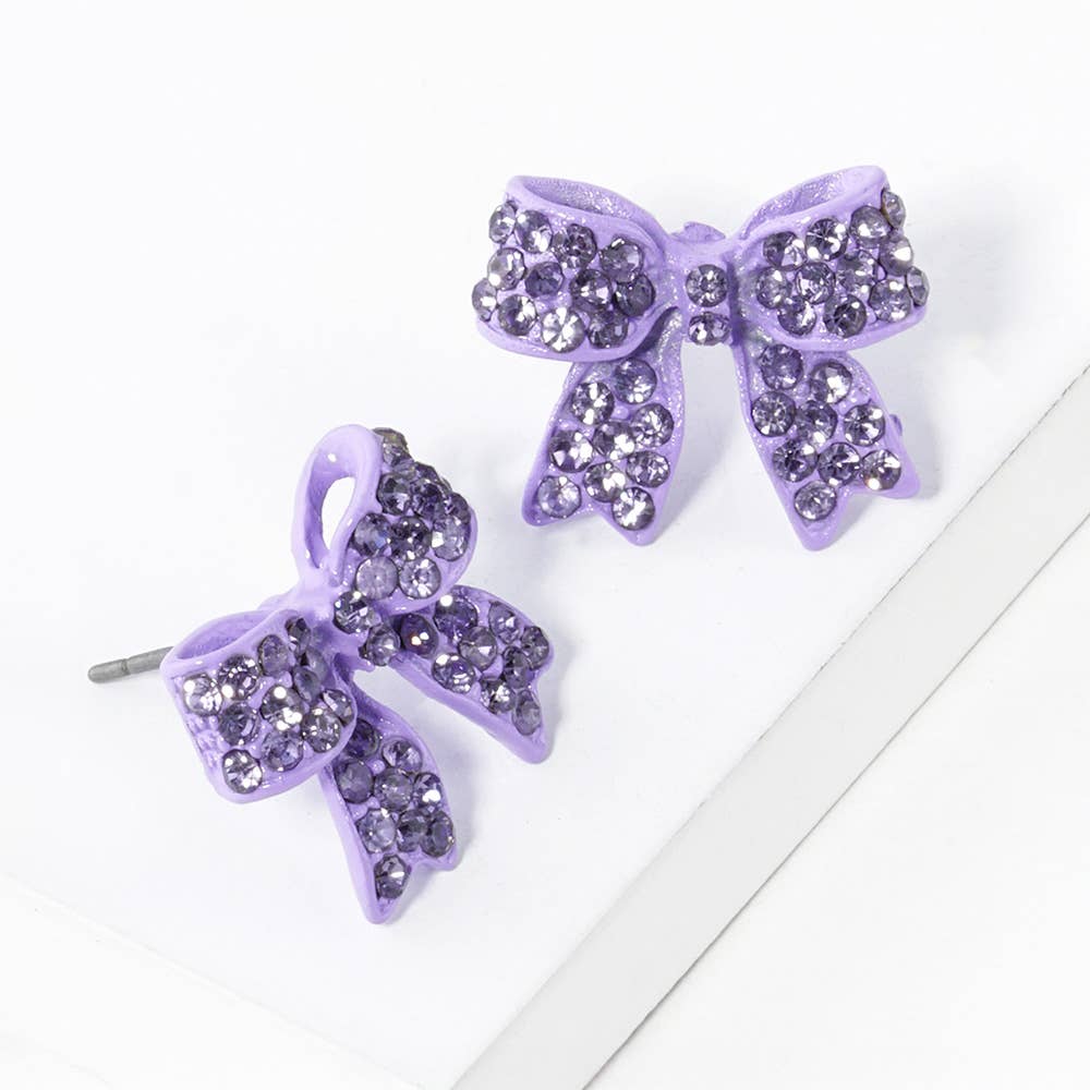 Pave Bow Stud Earrings: Fuchsia Pink Crystallized