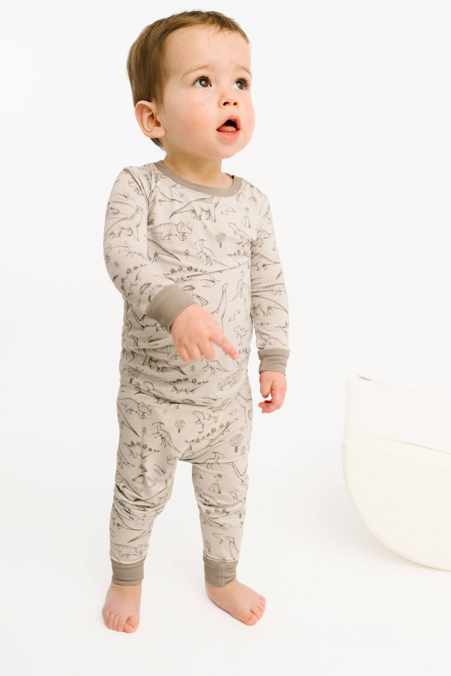 Bamboo 2PC L/S Kids PJs - Dino Doodles Grey