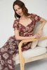 Women's Floral Sweetheart Neckline Back Tie Midi Length Dress - Autumn Floral