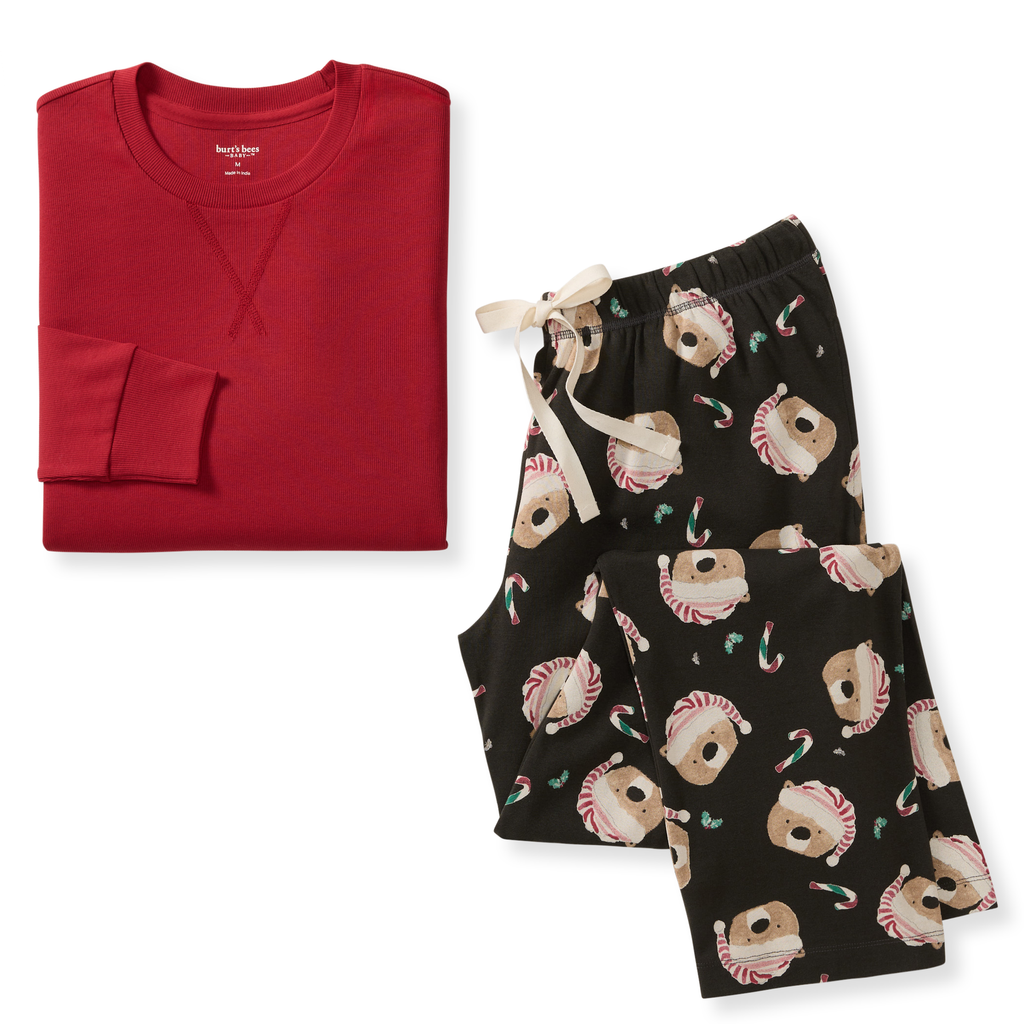 Organic Cotton, Tween Boys/Men's 2PC Wide Leg PJ Lounge Set, Candy Cane Bears